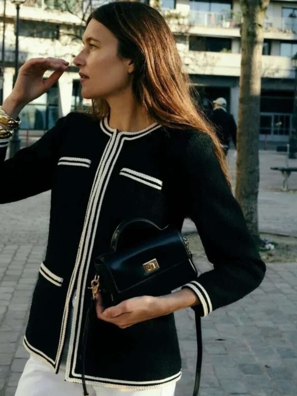 NWT J.Crew Longer Tweed Lady Jacket in Black Contrast Braided Trim Maritime Sz 0